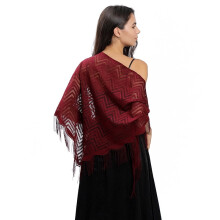 Xale triangular feminino de renda, ideal para noivas, com franjas florais e leve, perfeito para vestidos de festa.