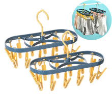 Séchoir à linge avec 12 pinces, lot de 2, étendoir portable, crochet rotatif à 360 pour sécher serviettes, soutiens-gorge, vêtements de