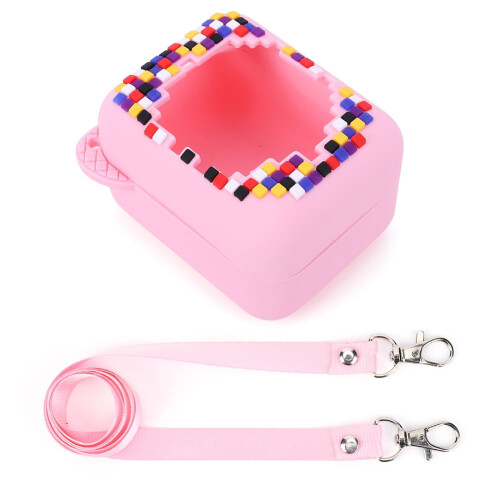 Capa de silicone rosa à prova de choque para brinquedo digital Bitzee – Lavável, resistente a quedas, com cordão, compatível com Bitzee 1