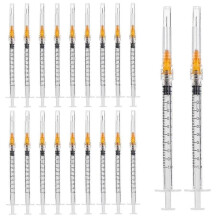 50er-Packung 1-ml-Spritzen mit Nadel (25G, 1 Zoll Nadel), Laborbedarf, Luer-Lock-Anschluss, einzeln versiegelt
