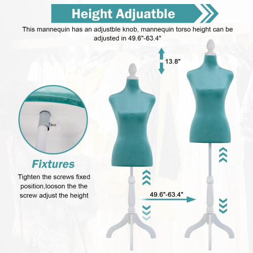 Green Adjustable Dress Form Mannequin 49"-63" with Tripod 1