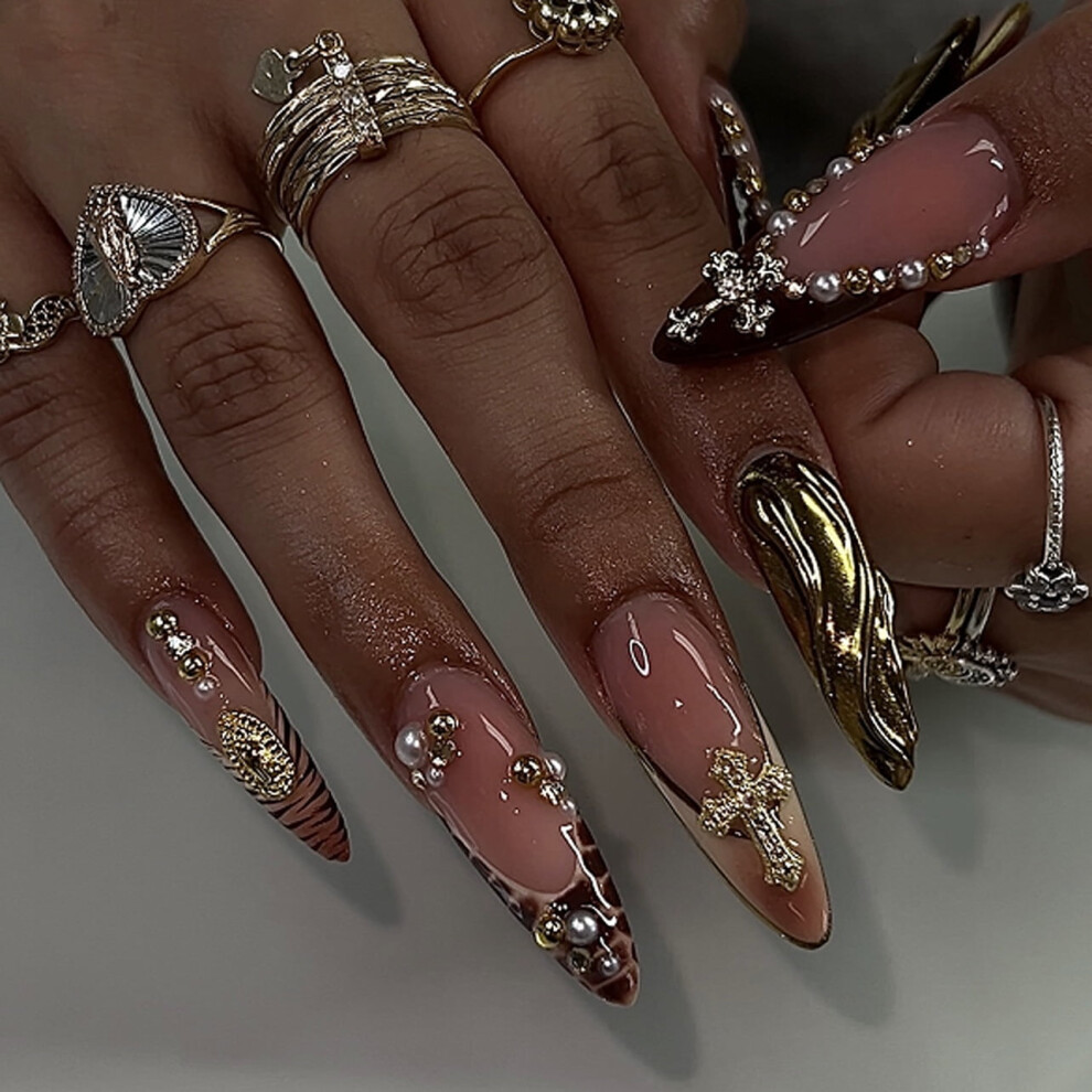 Y2K Goth Kawaii Press On Nails - Edgy Punk Acrylic Fake Nails with 3D Sweet Gothic Nail Art Designs