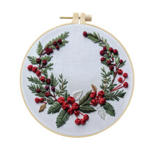 Summercome Christmas Embroidery Kit, DIY Cross Stitch Kit for Adults & Kids, Beginner-Friendly, Red Berries Design, Compatible with Standard Hoops