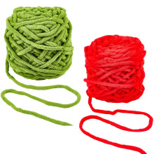 2 nystan2 färger rödgrönt virkgarn superbulkigt jumbo chunky chenille fluffigt sammet plyschigt tjockt mjukt luddigt julgarn i bulk