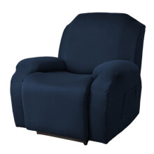 4-delade stretchiga sammetsfåtöljöverdrag med sidofickor, husdjurssäkra, mjuk plysch, marinblå – kompatibel med de flesta fåtöljer
