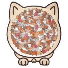 YOCBZ 135-Piece Cat-Shaped Wooden Jigsaw Puzzle for Adults – Macaron/Wooden/Morandi Colors, Framed with Acrylic Cover, Home Decor & Gift