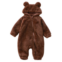Sneeuwpakje/jumpsuit voor peuters (meisjes en jongens), romper met capuchon en berenoortjes en voetjes, warme winterpyjama – 3-6 maanden