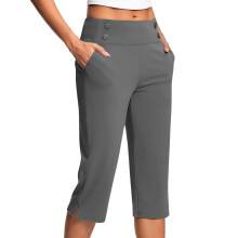 Pantalon Capri habillé pour femme, taille haute, style décontracté, coupe courte, idéal pour le travail et l'été. Pantalon stretch avec poches,