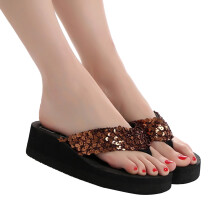 KALLORY1Par de sandalias de dedo brillantes para niñas, material EVA, plataforma, tacón de cuña, estilo pantufla, 9.7x3.5x1.8 pulgadas
