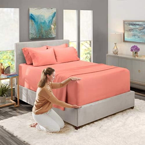 Ensemble de draps en microfibre King 6 pièces à poches extra profondes 2