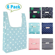 6 Pack Reusable Grocery Bags Grocery Tote Folded into Attached Pouch, Ripstop Polyester Shopping Bags, Washable, Durable and Lightweight