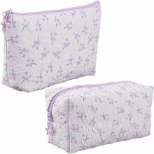 2-teiliges Kosmetiktaschen-Set mit lila Blumenmuster – Gesteppter Organizer für Make-up und Toilettenartikel für Damen, Reiseaccessoires,
