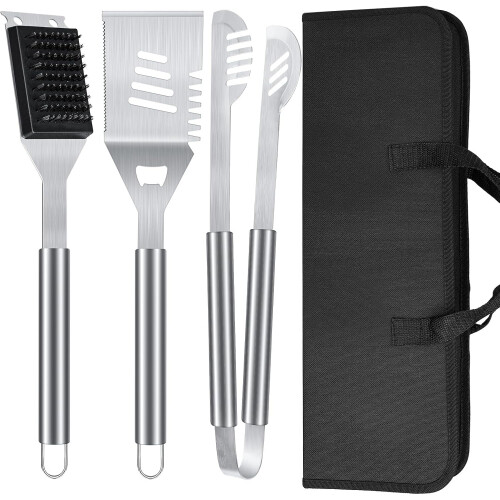 Conjunto de 3 peças de utensílios para churrasco em aço inoxidável reforçado de 16 polegadas – Compatível com todos os tipos de