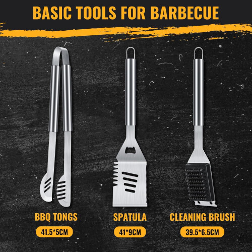 Conjunto de 3 peças de utensílios para churrasco em aço inoxidável reforçado de 16 polegadas – Compatível com todos os tipos de 1