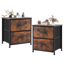 2-Piece Fabric Dresser Set with Adjustable Feet, 20 inch Rust Nightstand & Drawers for Adult Bedroom, Rust Brown
