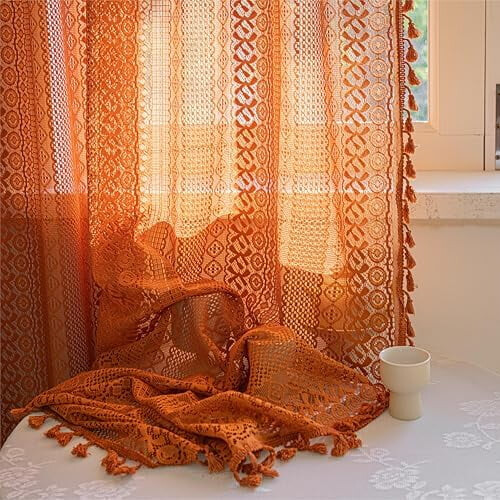 Burnt Orange Boho Curtains Terracotta Sheer Knitted 59x90 2