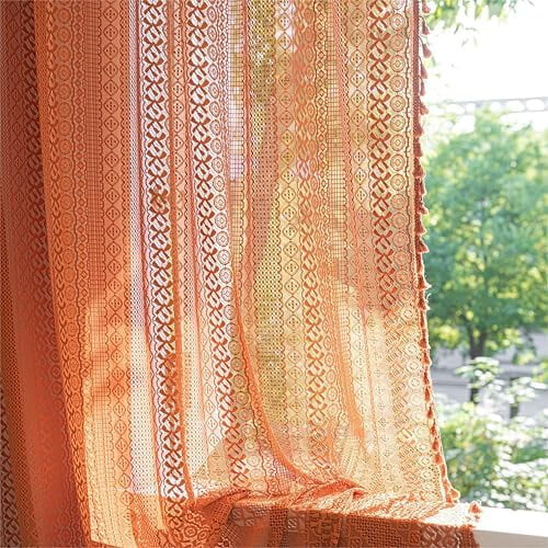 Burnt Orange Boho Curtains Terracotta Sheer Knitted 59x90 1