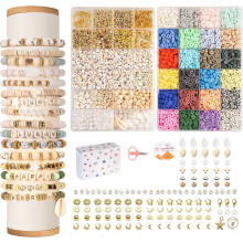 Clay Beads Bracelet Making Kit – 7200 Round Letter Beads, Charms & Strings for DIY Friendship Bracelets, Jewelry Crafts, Kids' Birthday Gifts