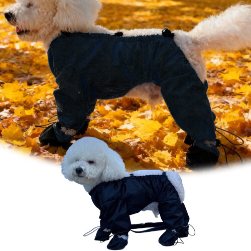 Macacão de neve impermeável para cães com botas e suspensórios integrados. 1
