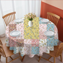 Pioneer Flower Floral Print Pattern Round Tablecloth 60 X 60 Inch, Wrinkle Resistant Wipeable Table Cloth for Kitchen Dining Picnic Patio Party