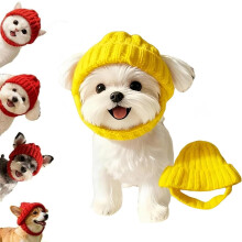 Gorro vermelho de tricô para cães com protetores de orelha – Forrado com lã, gorro de inverno quentinho para cães e gatos de pequeno porte,