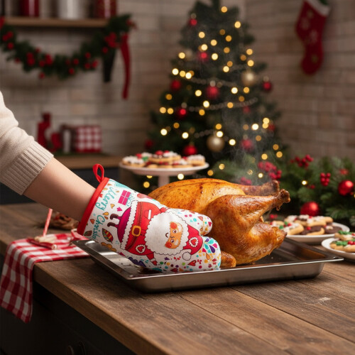 2 τεμάχια χριστουγεννιάτικα γάντια φούρνου και γάντια κουζίνας με τον 2