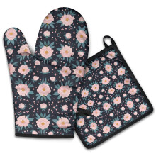 Conjunto de 2 luvas de forno Pioneer com estampa floral, resistentes ao calor, 19,5 cm x 30,5 cm.