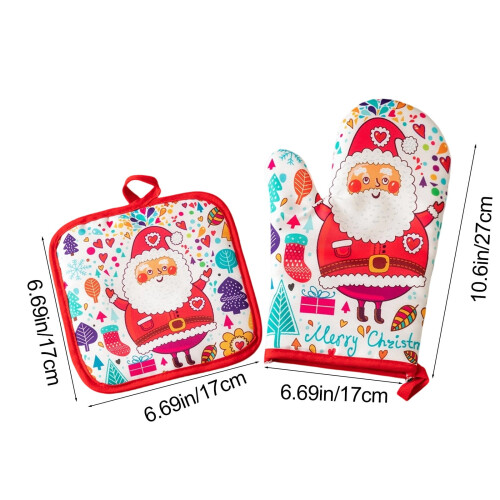 Kerst ovenhandschoenen rood, hittebestendig polyester, 2 stuks 2