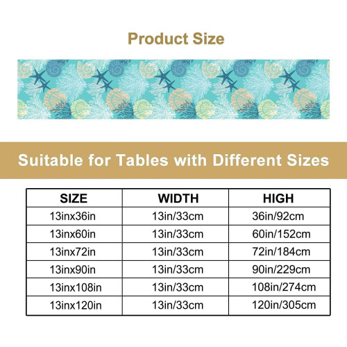 Toalha de mesa de praia com animais marinhos e estrela-do-mar, 33 x 274 cm (13 x 108 polegadas) 1
