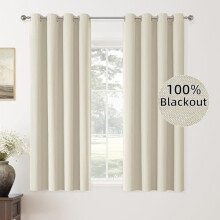 Rideaux occultants en bouleau uni 100 % (52 x 63 pouces), 2 panneaux, œillets, isolation thermique et acoustique, style campagnard, compatibles avec