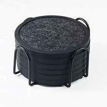 Absorberende onderzetters voor drankjes met houder - 6 stuks, siliconen onderzetters met zachte vilten inleg (onderzetters van 11 cm met houder van