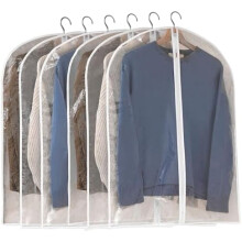 Lot de 6 housses à vêtements transparentes suspendues, 61 x 102 cm, fermeture éclair, protections anti-poussière pour placard et voyage
