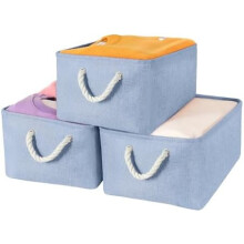 Lot de 3 paniers de rangement pliables en lin avec cadre en métal