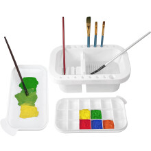 Nettoyant pour pinceaux, porte-pinceaux et organisateurs avec palette pour peintures acryliques, aquarelles et Ă base d'eau (blanc)