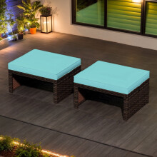 Outdoor PE-Rattan-Ottomane-Fußhocker-Set, 2-teilig, Türkis