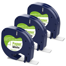 3-Pack DYMO LetraTag Refills 91200/91330, 1/2" x 13", White Paper Tape, Compatible with LT100H/LT100T/QX50