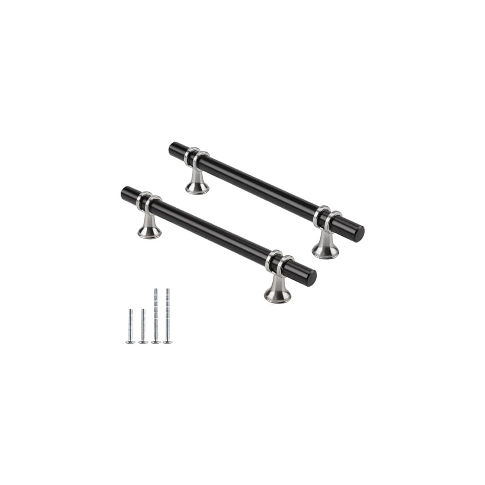 10Pc Black & Brushed Nickel Cabinet Handles, 5" Hole Center, Zinc Alloy Drawer Pulls Compatible With Dresser & Kitchen Furniture 9313598869142