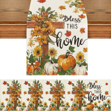 Set di 4 tovagliette autunnali con zucche, girasoli e foglie, dimensioni 12x18 pollici, e runner da tavola 13x72 pollici.