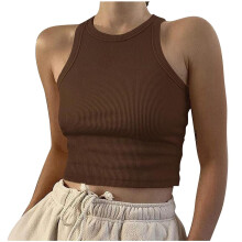 Camiseta sin mangas acanalada para mujer, cuello redondo, tirantes de encaje floral, poliéster, transpirable – Ideal para climas cálidos de verano