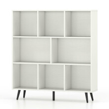 Bookcase with 5 Tapered Metal Legs 8 Cubes White Black