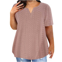 lulshou Dames Plus Size Zomer Tops Blouse met open V-hals en korte mouwen, effen kleur, casual, losvallende zomertop
