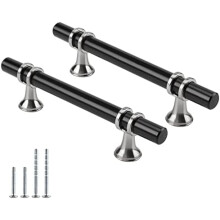 Lot de 10 poignées de meuble noires et nickel brossé, entraxe de 9,5 cm (3-3/4 po), poignées de tiroir en alliage de zinc pour cuisine et commode