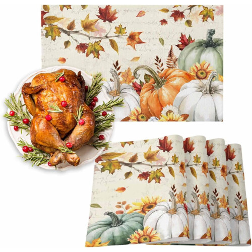 Ensemble de 4 sets de table citrouille, coton et toile de jute, 33 x 48 cm