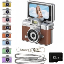 2026Mini digitális fényképezőgép 1,47"-os LCD-vel, 1080P felbontással, kihajtható képernyővel, retró stílusú kulcstartóval, 64 GB-os