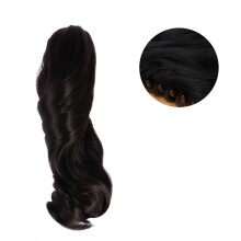 Peluca KALLORY con cola de caballo, 1 unidad, color negro, rizos despeinados, extensión de cabello, reestilizable y recortable para mujer.