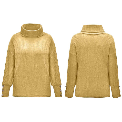 Damen-Rollkragenpullover, Strick, Langarm, elegant, lässig, Gelb, Größe 4XL 2