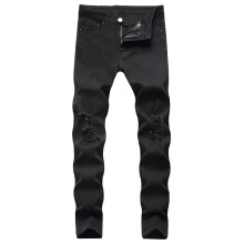 Jean homme abtuhar, Pantalon homme, Jean rétro déchiré homme, coupe slim droite, noir, taille S