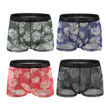 Boxers pour hommes, lot de 4, en dentelle transparente et respirante avec imprimés.