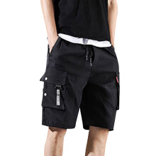 Pantaloncini cargo da uomo taglie forti 3/4, vestibilità comoda, elasticizzati, per attività all'aperto, sotto il ginocchio, mimetici, neri, XL