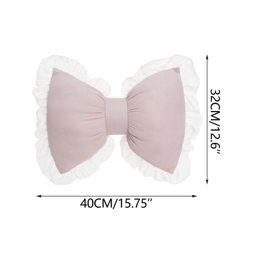 Almofada lombar waffle com acabamento em renda e laço. 1